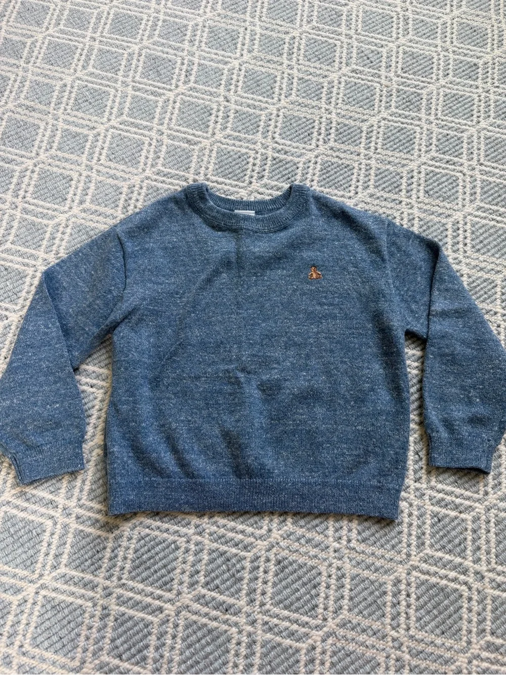 GAP Boy Heather Blue Crewneck Sweater with Bear chest patch